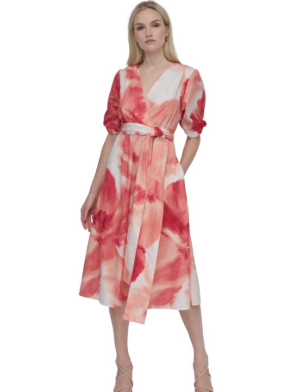 Dkny Women's Printed Cotton Puff-Sleeve Fit & Flare Dress Watermelon Sugar 2